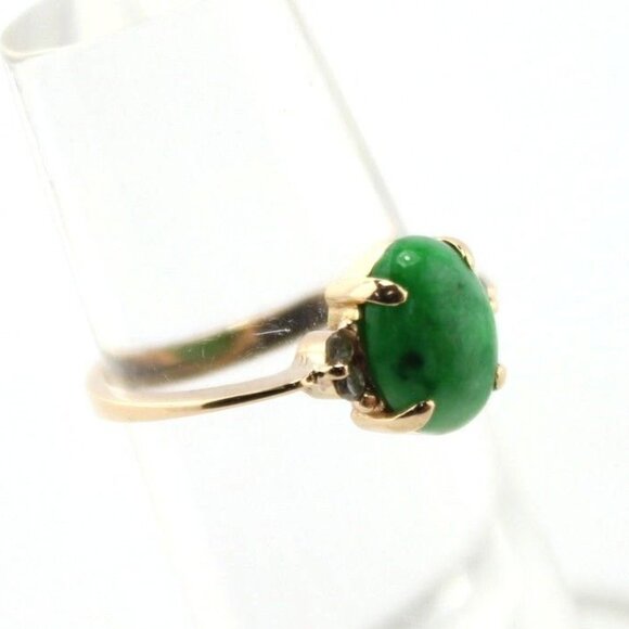 VINTAGE 18K YELLOW GOLD JADE & .04 CTW DIAMOND COCKTAIL RING SIZE 6- #3582-1 - Picture 7 of 10